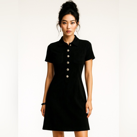 Tommy Hilfiger Dresses & Skirts - Tommy Hilfiger Black Faux Suede Short Sleeve Dress - Size 8